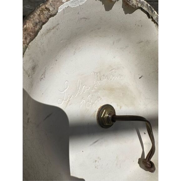 Vintage MCM 70s Ceramic Large Lamp Carved Look 3 Faces Beards Unique 19” Signed - Picture 14 of 16